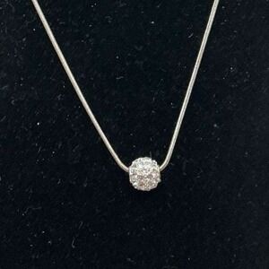 Silver Tone Pavé Crystal Ball Necklace 17" + 3" Extender Snake Chain